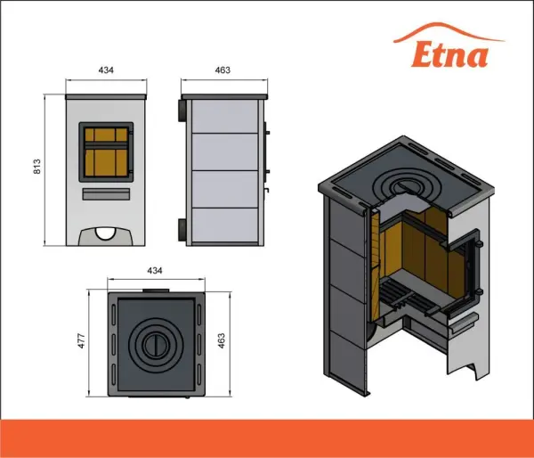 Фото Камин ЭТНА (ДТ-4С) с плитой и т/о Ø115мм в магазине Woodson