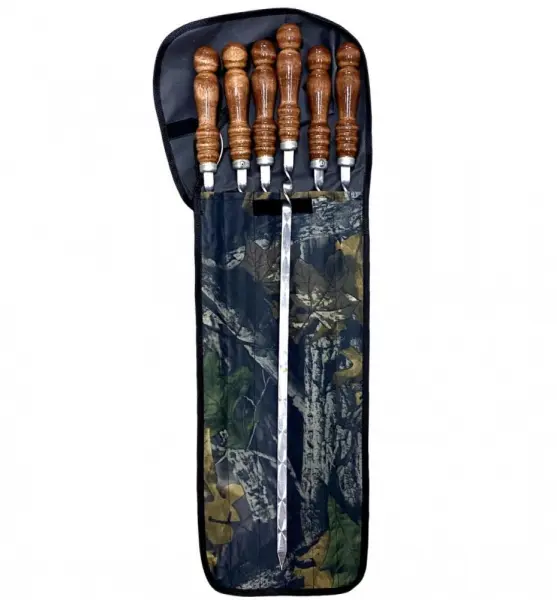 Комплект шампуров в чехле №4 (6 шампуров с дер. ручкой+нож+ 2шт вилка прут.+вилка+кочерга) Комплект шампуров в чехле №4 (6 шампуров с дер. ручкой+нож+ 2шт вилка прут.+вилка+кочерга)