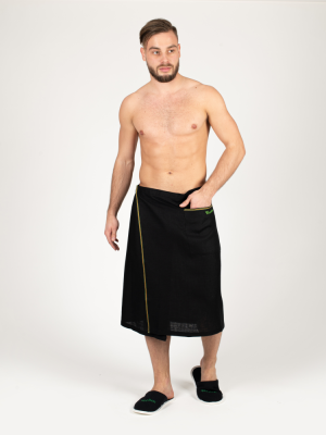 Килт мужской Woodson, чёрный лён с цветной полосой (64-66)