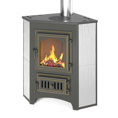 Фото Печь-Камин ВЕЗУВИЙ ПК-01 (220) угловой беж. с конфоркой 9 кВт (150 м3) Ø 115 мм в магазине Woodson