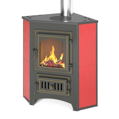 Фото Печь-Камин ВЕЗУВИЙ ПК-01 (220) угловой красн. с конфоркой 9 кВт (150 м3) Ø 115мм в магазине Woodson