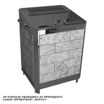 Фото Электрическая паротермальная печь 12 кВт/380 ПАРиЖАР облицовка  серпентенит "бархат" в магазине Woodson