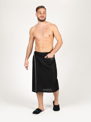 Килт мужской Woodson, чёрный лён с серой полосой (54-58)