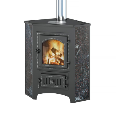 Фото Печь-Камин ВЕЗУВИЙ ПК-01 (220) угловой, амфиболит с конфоркой 9 кВт (150 м3) Ø 115мм в магазине Woodson