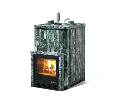 Фото Печь Изистим Южная 16 закрытый верх с топкой из парной - Камень Змеевик в магазине Woodson