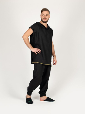 Комплект банщика #1 Woodson, чёрный лён c цветной полосой (54-56)